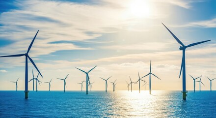 Renewable Energy: Wind Turbines in Ocean at Sunset for Clean Power Solutions