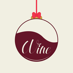 Christmas Wine Ornament Vector. Minimalist festive design perfect for holiday cards, wine promotions, party invitations, and seasonal branding projects.