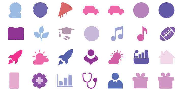 Collection of colorful vector icons on white background