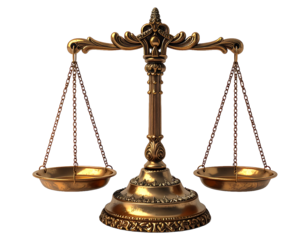 Ornate Golden Balance Scales Symbolizing Justice, Law, and Equality Isolated on a Clean White Background, Ideal for Legal and Ethical Concepts