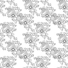 Seamless floral pattern. Outline monochrome unless background for web, for print, for fabric print, for linen, for coloring book