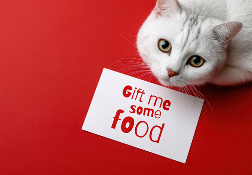Cat With Humorous Food Card Mockup PSD