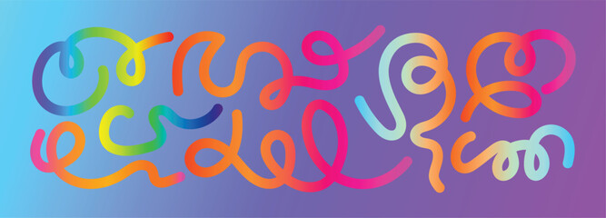 Colorful swirling abstract lines with gradient fill on purple background vector