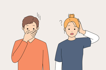 Fototapeta premium Casual cartoon depiction of friends feeling uncomfortable jointly