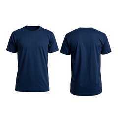 Naklejka premium Navy Blue T-Shirt: Front and back view of a navy blue t-shirt, showcasing the simplicity and versatility of this classic garment.