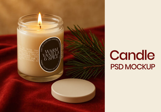 Cozy Candle Mockup Design PSD