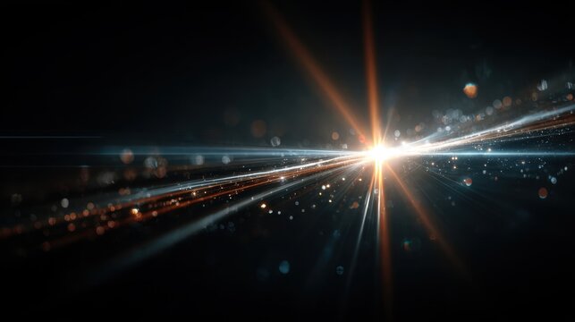 Bright lens flare above a sparkling City at Night, clean and crisp, suited for modern interface design and infographics