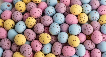 Close up of Assorted Speckled Easter Eggs in Pastel Hues
