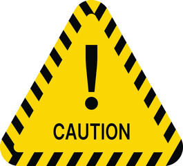 Yellow triangle caution sign with black stripes and exclamation mark warning danger
