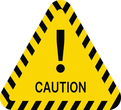 Yellow triangle caution sign with black stripes and exclamation mark warning danger