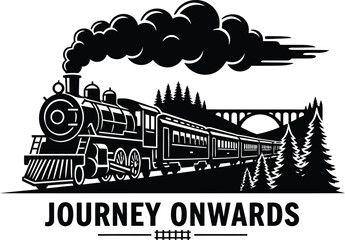 Train silhouette traveling across a vast landscape