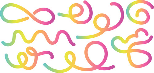 Colorful gradient wavy lines and swirls on white background abstract
