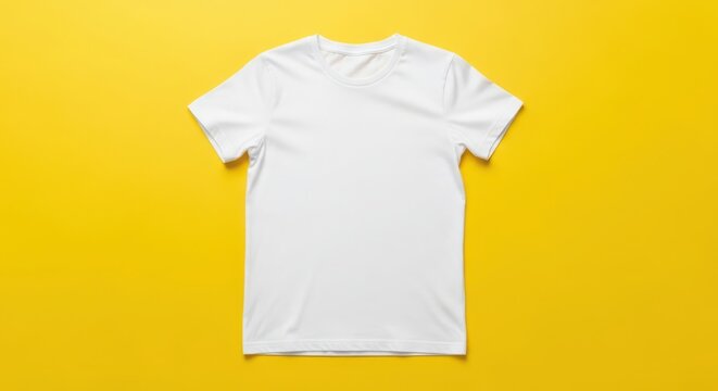 Plain white tshirt on a vibrant yellow background