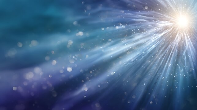 Abstract burst of brilliant light illuminating deep blue and purple hues with sparkling particles