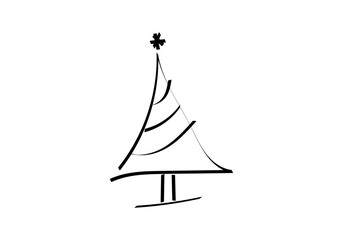 Dibujo a mano alzada de árbol de navidad minimalista con estrella