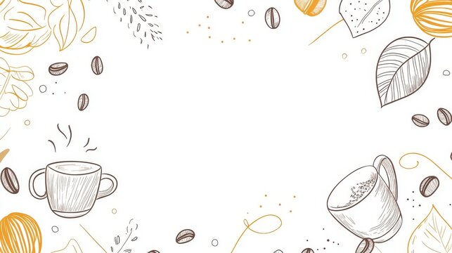 36.A hand-drawn doodle-style coffee-themed frame featuring playful illustrations of a coffee cup, beans, and abstract lines, creating a whimsical and artistic design perfect for cafe branding or