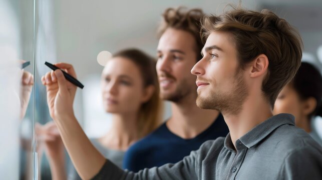 Professional team collaboration and discussion during business meeting with colleagues in modern office environment emphasizing teamwork, strategy, and success