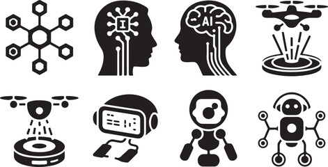 set of vector skull and bone silhouettes icons