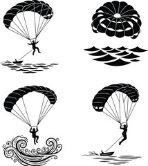 Parasailing person silhouette over the water