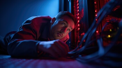 Modern cybersecurity and data protection in advanced server room with network infrastructure, digital technology, and innovative IT system solutions