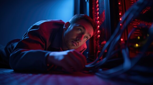 Modern cybersecurity and data protection in advanced server room with network infrastructure, digital technology, and innovative IT system solutions