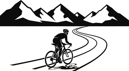 Cyclist silhouette on a scenic mountain road vector