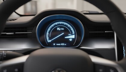 Car dashboard with speedometer and digital display in modern design hydrogen powered vehicle