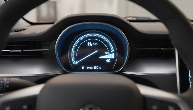 Car dashboard with speedometer and digital display in modern design hydrogen powered vehicle