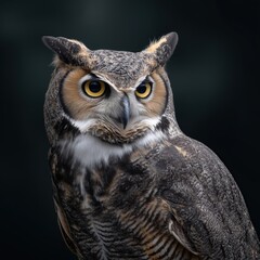 Fototapeta premium Majestic owl in natural habitat showcasing sharp eyes, detailed feathers, and nocturnal predator behavior in a stunning wildlife scene
