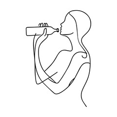 Continuous Line Drawing of a Woman Drinking from a Bottle