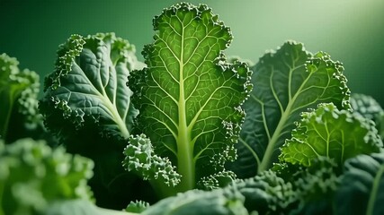 Abstract cinematic macro composition of overlapping kale leaves with studio light revealing every ridge and curve soft gradient background - Powered by Adobe