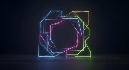 Mesmerizing digital portal formed by intertwined luminous lines in a vibrant spectrum, casting an ethereal glow within a dark, abstract space, symbolizing interconnectedness and future technology