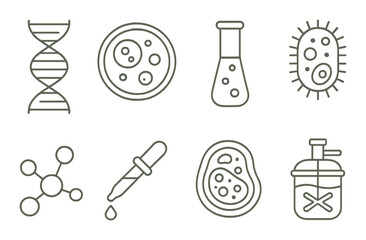 Obraz premium Biology science icons featuring dna, microscopic cells, and laboratory equipment