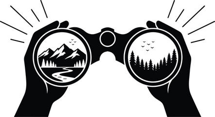 Binoculars silhouette vector focused on a distant landscape