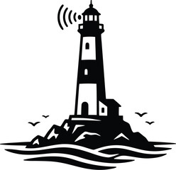 Lighthouse silhouette vector by the sea