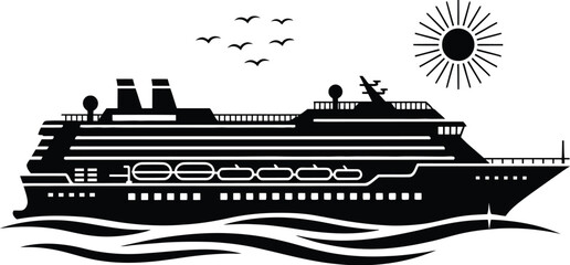 Cruise ship silhouette sailing on the ocean