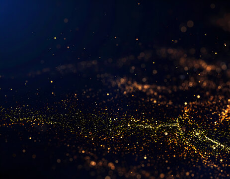 Abstract golden particles floating across transparent background digital design - Powered by Adobe