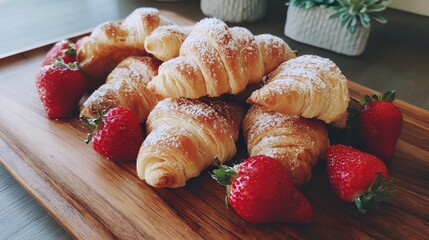 Tray of croissants and strawberries
