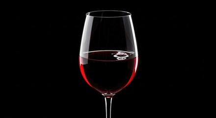 Close-up of a sophisticated glass of red wine, showcasing its rich color against a dramatic black background, perfect for luxury and beverage themes.