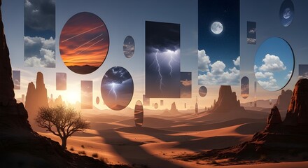 A surreal landscape with floating planets and strange, abstract patterns, evoking a sense of wonder and curiosity