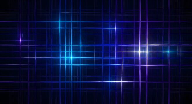 Dynamic network of glowing blue and purple light beams forming an intricate abstract grid, symbolizing advanced technology, digital connectivity, and futuristic energy