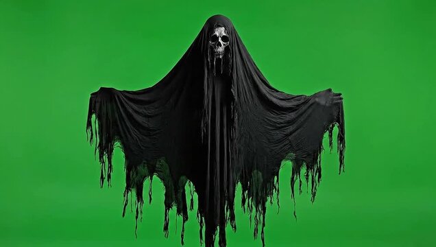 Flying Black Ghost on Chroma Key Green Screen 4k Stock Video 