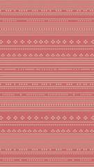 A repeating pattern of horizontal lines, dots, and floral shapes on a pink background creates texture