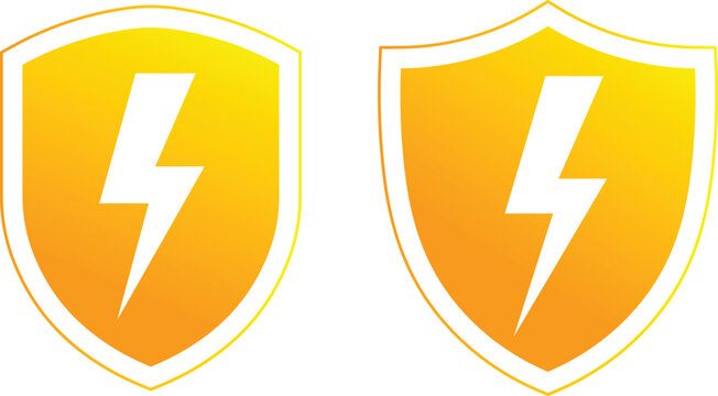 Two yellow shield icons with white lightning bolt symbols protection security