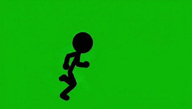 Icon Man Figure Run and Stop Animation. Character 2D Cartoon Animations. Pictogram People Unique Silhouette Vector Icon. Animated Poses on Green Screen Background. Moving Activity 4k Video