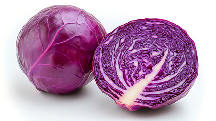 Fototapeta premium A Halved Red Cabbage With Intricate Texture On White Background Healthy Vegetable