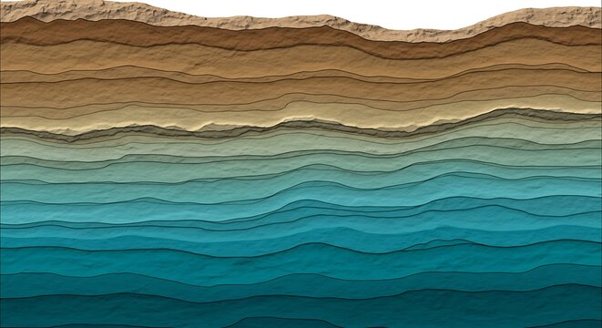 Stunning abstract coastline design with layered sand and vibrant teal water creating a textured coastal topographic map for travel brochures or environmental reports