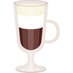 Layered Coffee Drink In A Tall Glass With A Handle And Stem Base With Transparent Background