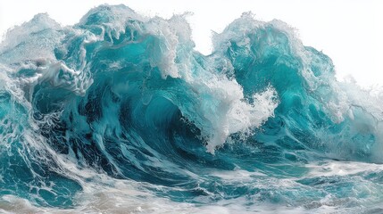 Captivating blue ocean wave crashing with foamy spray isolated on White providing a high-quality realistic scene for design stock market