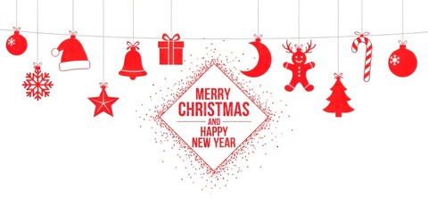 Christmas and new year decoration with hanging ornaments